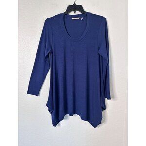 Soft Surroundings Tunic Top Size XL Tee Blue  Asymmetrical Hem Round Neck